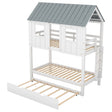 Twin Size House Bunk Bed With Trundle, Roof And Windows - White / Gray - Bunk Beds available at Alpine Outlets in Denver