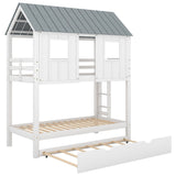 Twin Size House Bunk Bed With Trundle, Roof And Windows - White / Gray - Bunk Beds available at Alpine Outlets in Denver