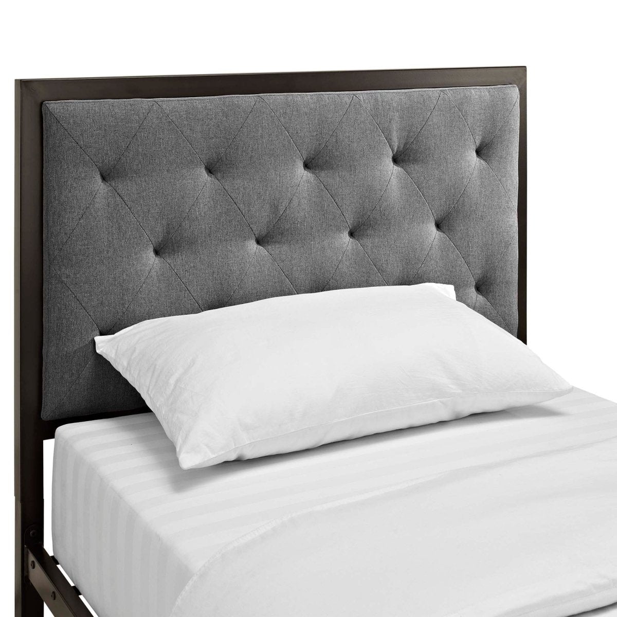 Twin Tufted Button Fabric and Steel Platform Bed in Brown - Platform Bed available at Alpine Outlets in Denver