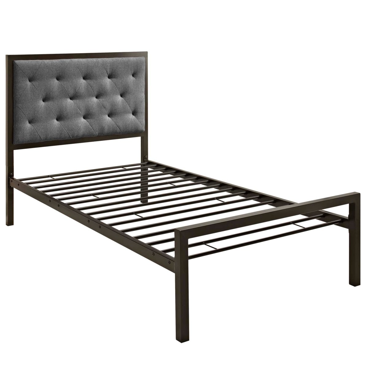 Twin Tufted Button Fabric and Steel Platform Bed in Brown - Platform Bed available at Alpine Outlets in Denver