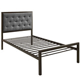 Twin Tufted Button Fabric and Steel Platform Bed in Brown - Platform Bed available at Alpine Outlets in Denver