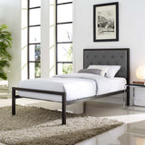 Twin Tufted Button Fabric and Steel Platform Bed in Brown - Platform Bed available at Alpine Outlets in Denver