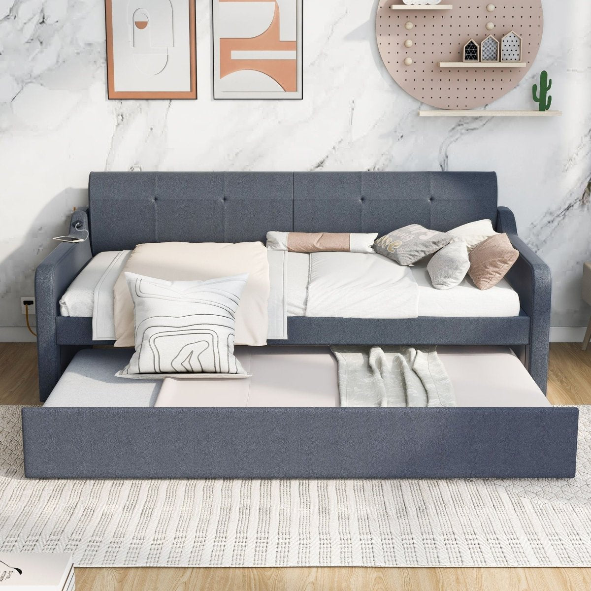 Upholstered Daybed With Trundle And USB Charging - Trundle Beds available at Alpine Outlets in Denver