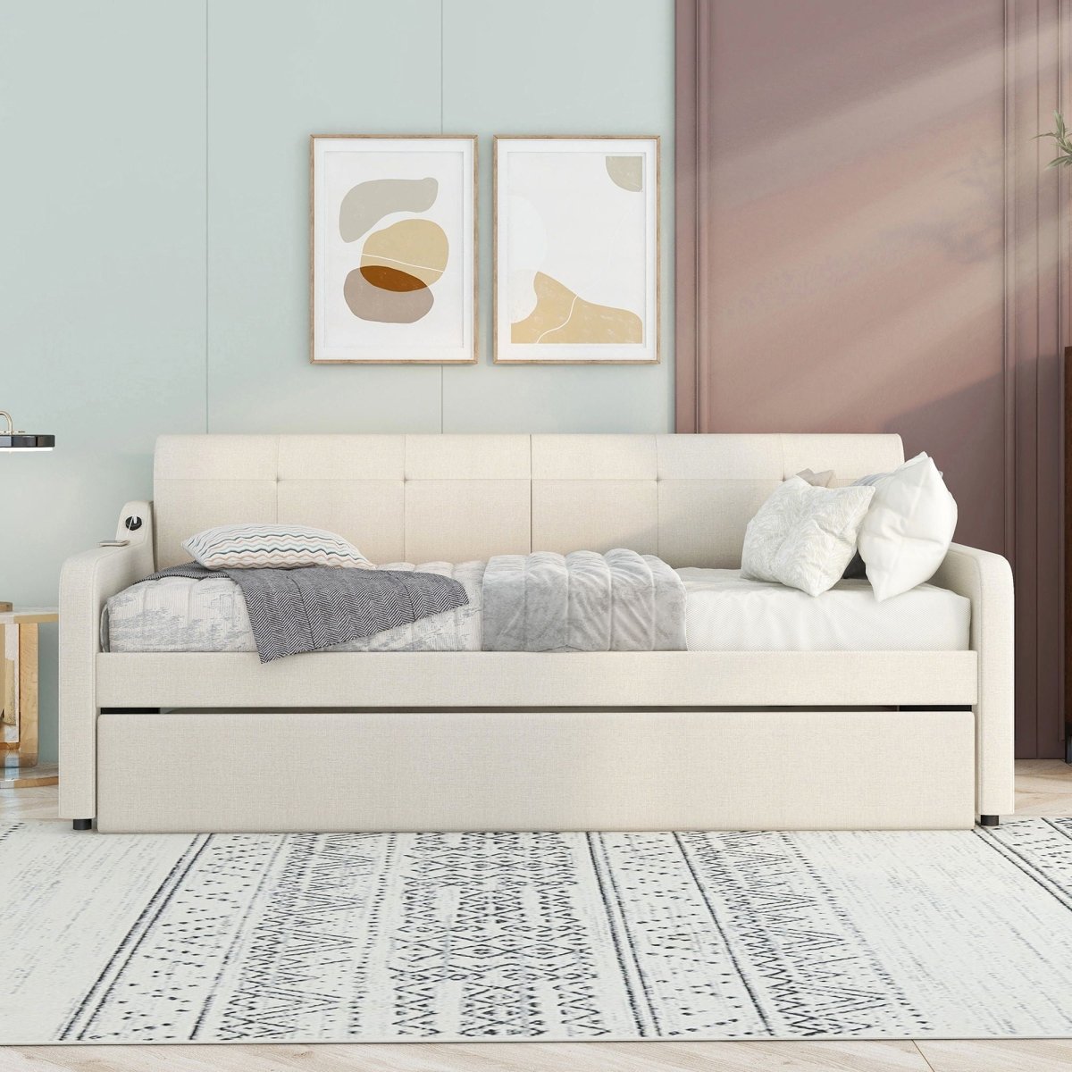 Upholstered Daybed With Trundle And USB Charging - Trundle Beds available at Alpine Outlets in Denver