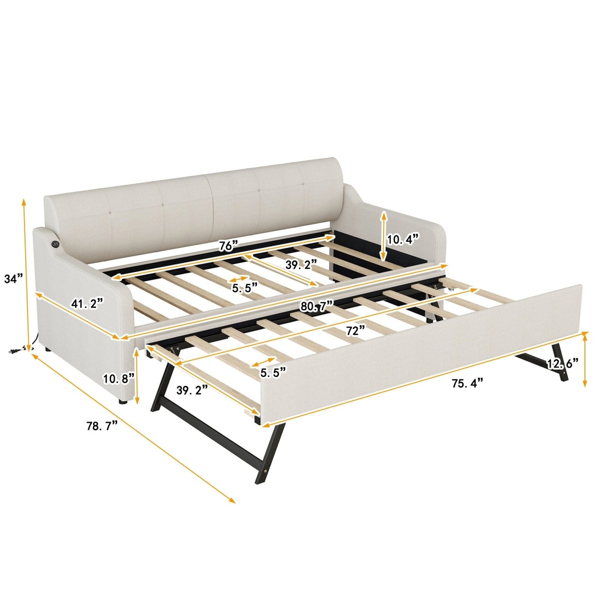 Upholstered Daybed With Trundle And USB Charging - Trundle Beds available at Alpine Outlets in Denver
