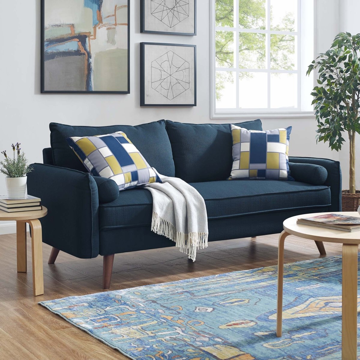 Upholstered Fabric Sofa with Bolster Pillows - Living Room Furniture available at Alpine Outlets in Denver