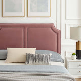 Upholstered Performance Velvet King Platform Bed with Gold Detail in Dusty Rose - Platform Bed available at Alpine Outlets in Denver