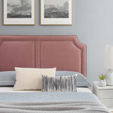 Upholstered Performance Velvet King Platform Bed with Notched Headboard and Nailhead Trim in Dusty Rose - Platform Bed available at Alpine Outlets in Denver