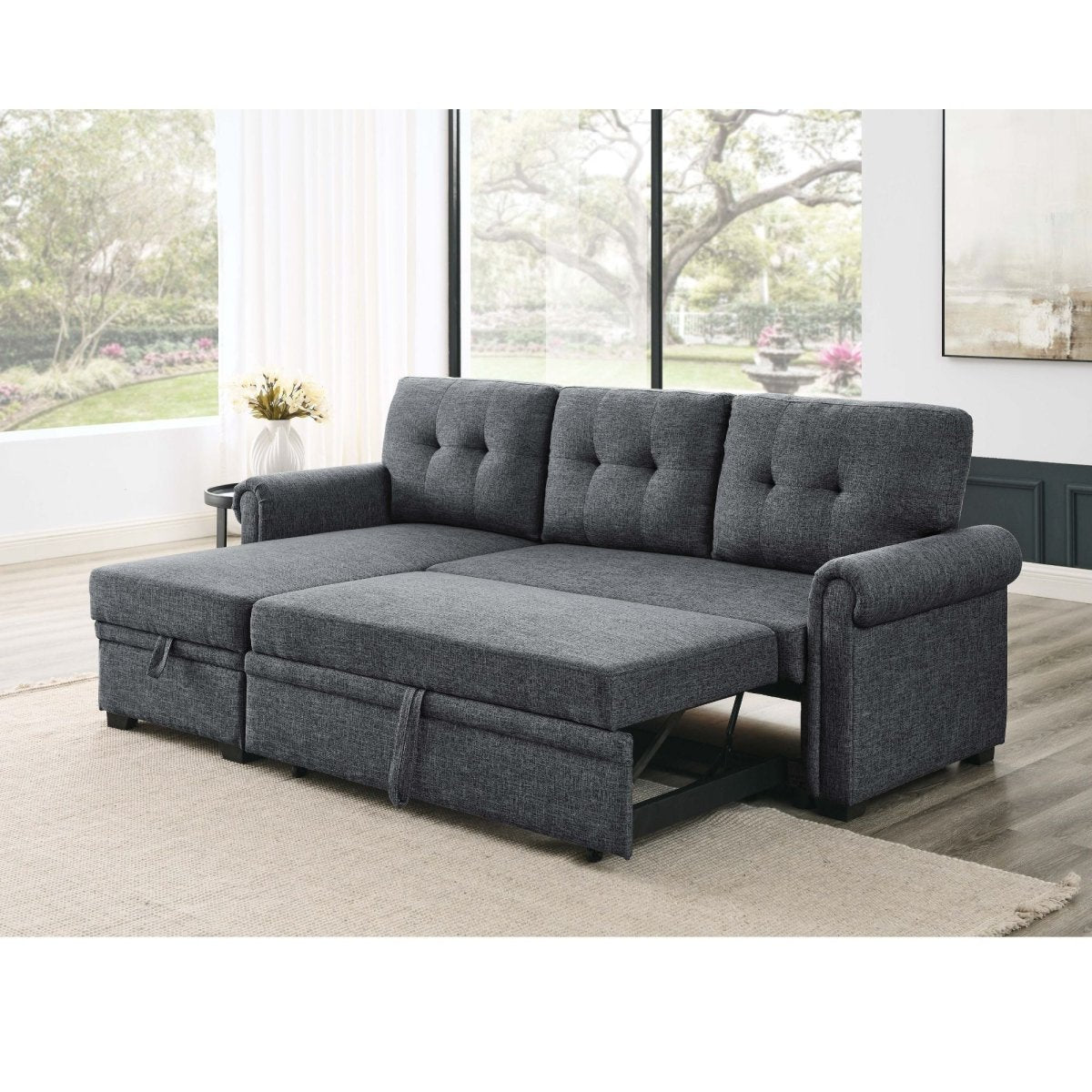 Upholstered Sleeper Sofa With Reversible Storage Chaise - Dark Gray - Sleeper Sofas available at Alpine Outlets in Denver