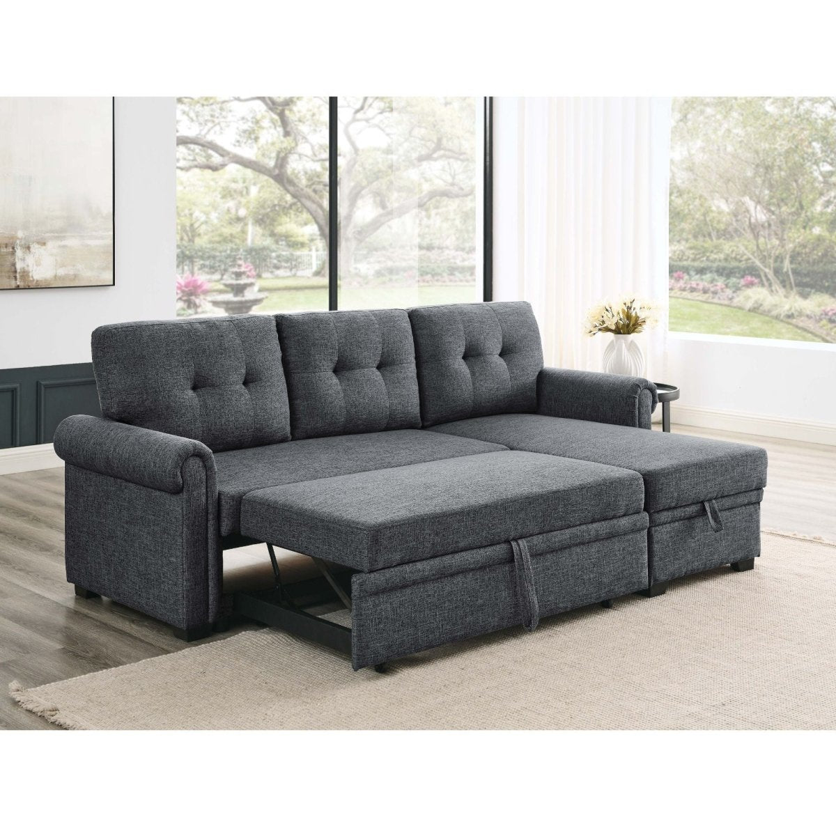 Upholstered Sleeper Sofa With Reversible Storage Chaise - Dark Gray - Sleeper Sofas available at Alpine Outlets in Denver