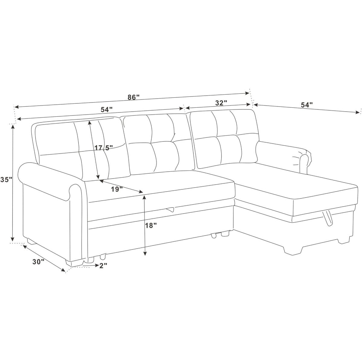 Upholstered Sleeper Sofa With Reversible Storage Chaise - Dark Gray - Sleeper Sofas available at Alpine Outlets in Denver