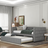 Upholstered Twin Size Daybed With Trundle, Padded Back And Sides - Gray - Trundle Beds available at Alpine Outlets in Denver