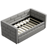 Upholstered Twin Size Daybed With Trundle, Padded Back And Sides - Gray - Trundle Beds available at Alpine Outlets in Denver