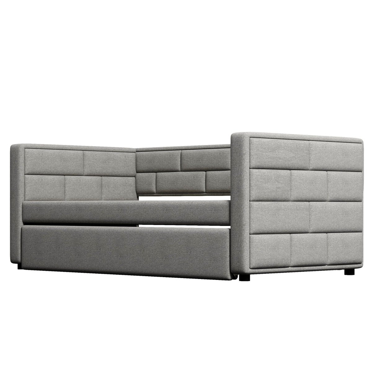 Upholstered Twin Size Daybed With Trundle, Padded Back And Sides - Gray - Trundle Beds available at Alpine Outlets in Denver