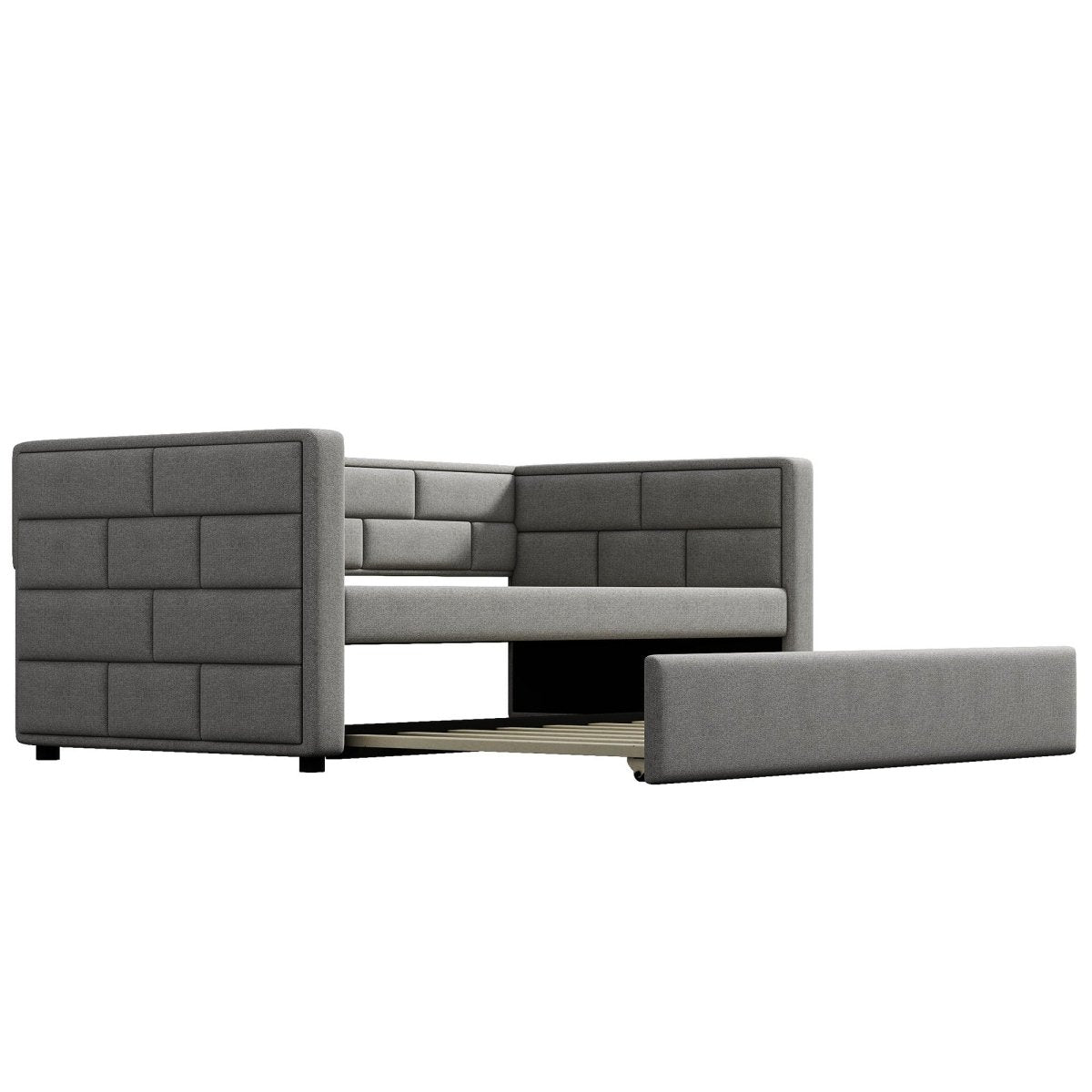 Upholstered Twin Size Daybed With Trundle, Padded Back And Sides - Gray - Trundle Beds available at Alpine Outlets in Denver