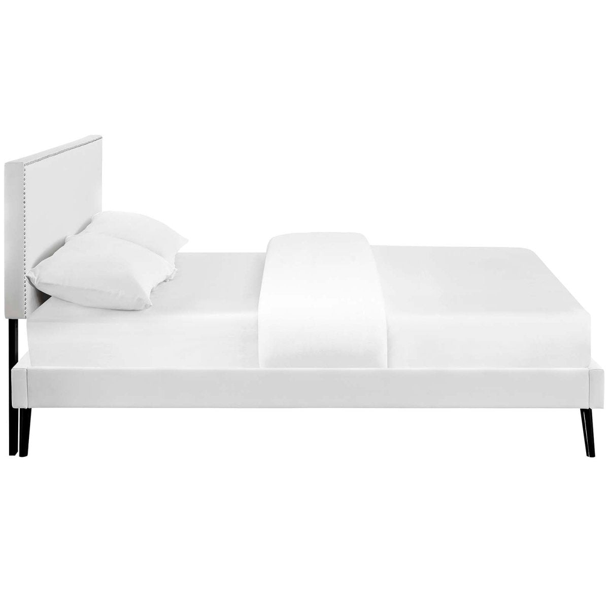 Upholstered Vinyl Full Platform Bed with Round Splayed Legs in White - Platform Bed available at Alpine Outlets in Denver