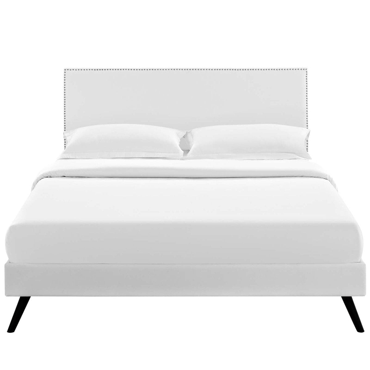 Upholstered Vinyl Full Platform Bed with Round Splayed Legs in White - Platform Bed available at Alpine Outlets in Denver