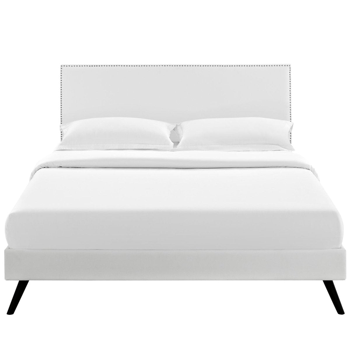 Upholstered Vinyl Full Platform Bed with Tapered Splayed Legs in White - Platform Bed available at Alpine Outlets in Denver