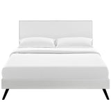 Upholstered Vinyl Full Platform Bed with Tapered Splayed Legs in White - Platform Bed available at Alpine Outlets in Denver