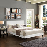 Upholstered Vinyl Full Platform Bed with Tapered Splayed Legs in White - Platform Bed available at Alpine Outlets in Denver