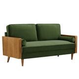 Vegan Leather Sofa with Wood Veneer Armrests - Living Room Furniture available at Alpine Outlets in Denver