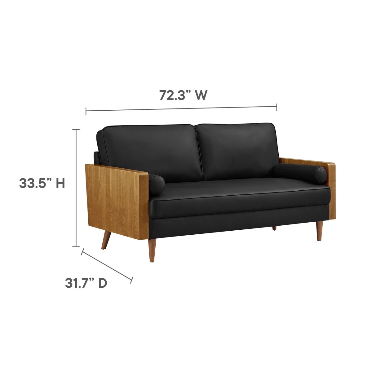Vegan Leather Sofa with Wood Veneer Armrests - Living Room Furniture available at Alpine Outlets in Denver