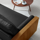 Vegan Leather Sofa with Wood Veneer Armrests - Living Room Furniture available at Alpine Outlets in Denver