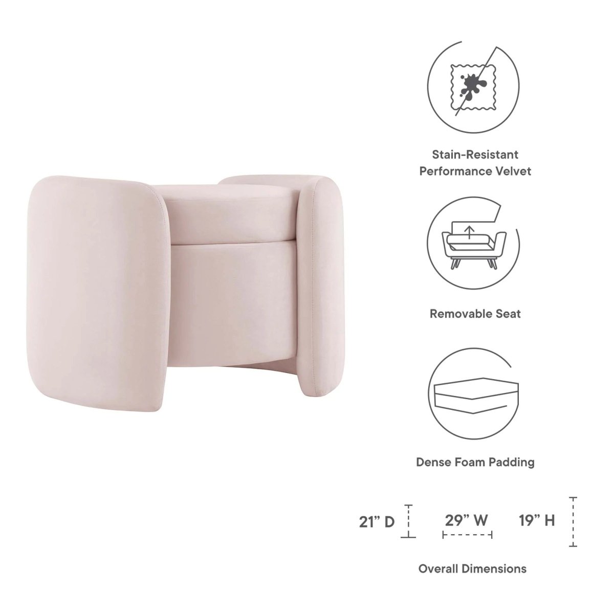 Velvet Storage Ottoman with Removable Lid – 28 Inch Upholstered - Ottomans available at Alpine Outlets in Denver