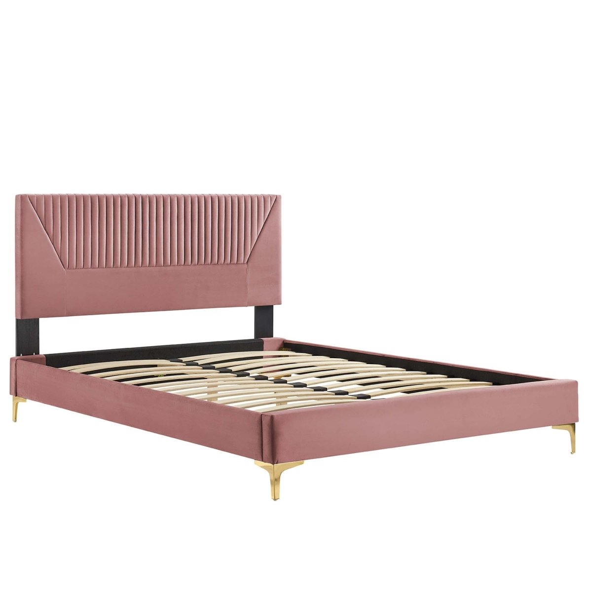 Vertical Channel Tufted Performance Velvet Platform Bed with Gold Legs - Platform Bed available at Alpine Outlets in Denver