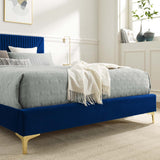 Vertical Channel Tufted Performance Velvet Platform Bed with Gold Legs - Platform Bed available at Alpine Outlets in Denver