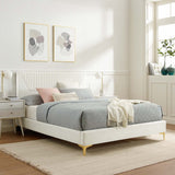 Vertical Channel Tufted Performance Velvet Platform Bed with Gold Legs - Platform Bed available at Alpine Outlets in Denver