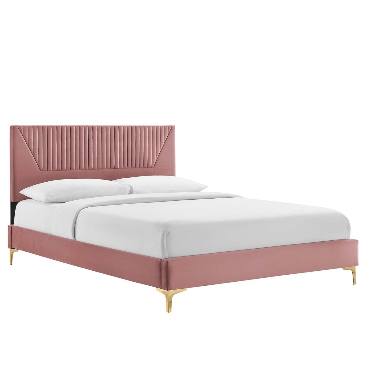 Vertical Channel Tufted Performance Velvet Platform Bed with Gold Legs - Platform Bed available at Alpine Outlets in Denver