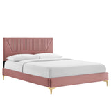 Vertical Channel Tufted Performance Velvet Platform Bed with Gold Legs - Platform Bed available at Alpine Outlets in Denver