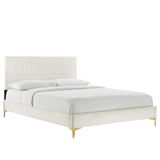 Vertical Channel Tufted Performance Velvet Platform Bed with Gold Legs - Platform Bed available at Alpine Outlets in Denver