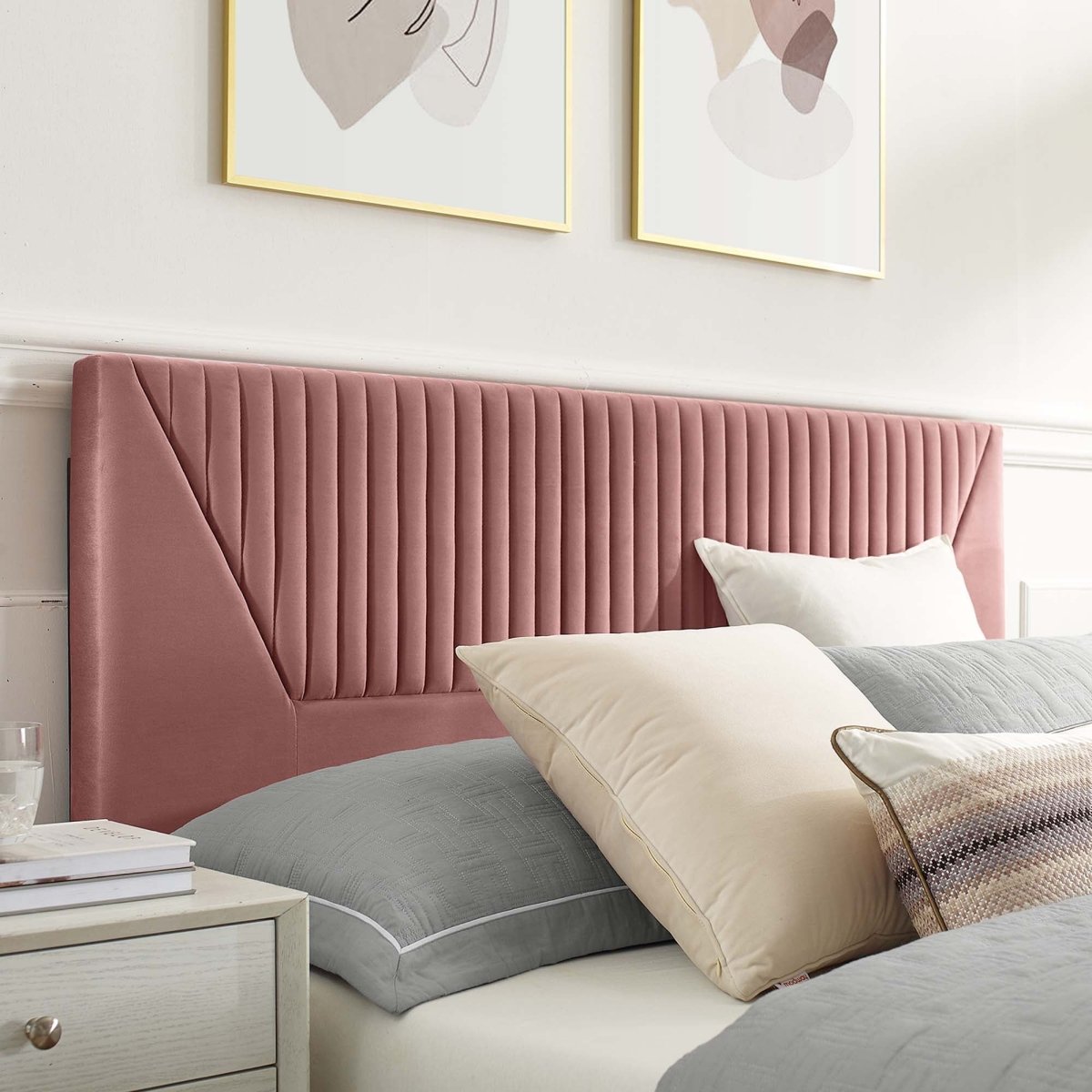 Vertical Channel Tufted Performance Velvet Platform Bed with Gold Legs - Platform Bed available at Alpine Outlets in Denver