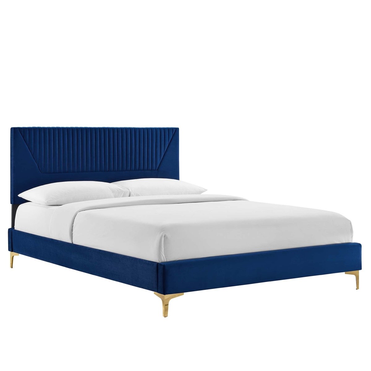 Vertical Channel Tufted Performance Velvet Platform Bed with Gold Legs - Platform Bed available at Alpine Outlets in Denver