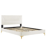 Vertical Channel Tufted Performance Velvet Platform Bed with Gold Legs - Platform Bed available at Alpine Outlets in Denver