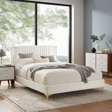 Vertical Channel Tufted Performance Velvet Platform Bed with Nailhead Trim - Platform Bed available at Alpine Outlets in Denver