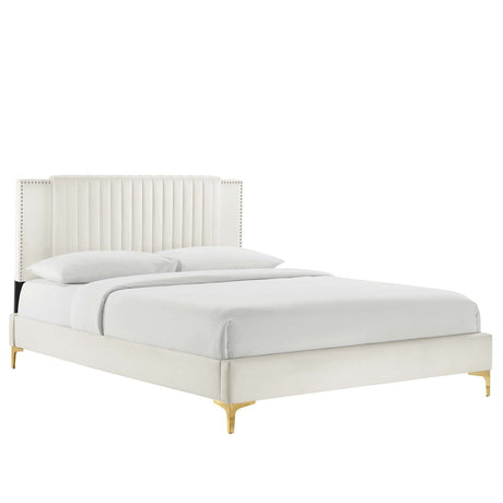 Vertical Channel Tufted Performance Velvet Platform Bed with Nailhead Trim - Platform Bed available at Alpine Outlets in Denver