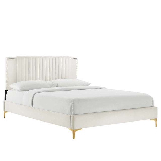 Vertical Channel Tufted Performance Velvet Platform Bed with Nailhead Trim - Platform Bed available at Alpine Outlets in Denver