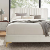 Vertical Channel Tufted Performance Velvet Platform Bed with Nailhead Trim - Platform Bed available at Alpine Outlets in Denver