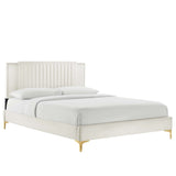 Vertical Channel Tufted Performance Velvet Platform Bed with Nailhead Trim - Platform Bed available at Alpine Outlets in Denver