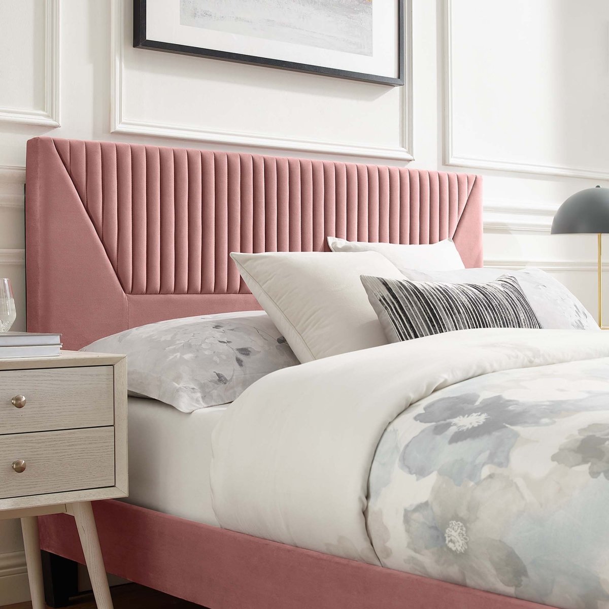Vertical Channel Tufted Performance Velvet Platform Bed with Tapered Legs - Platform Bed available at Alpine Outlets in Denver