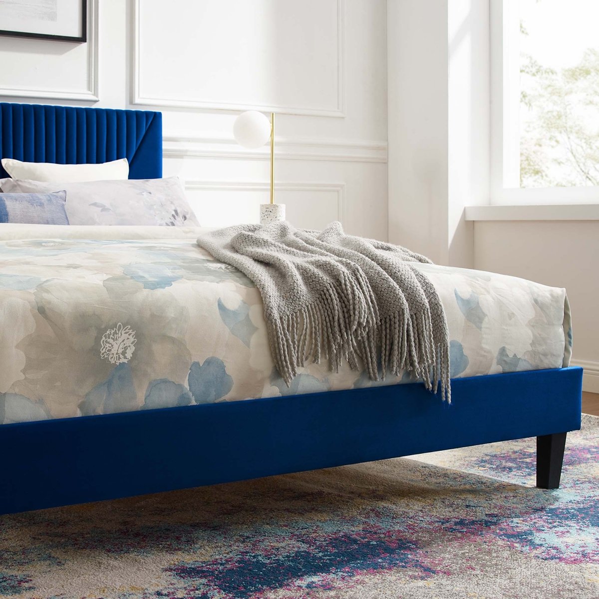 Vertical Channel Tufted Performance Velvet Platform Bed with Tapered Legs - Platform Bed available at Alpine Outlets in Denver