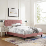 Vertical Channel Tufted Performance Velvet Platform Bed with Tapered Legs - Platform Bed available at Alpine Outlets in Denver