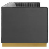 Vertical Channel Tufted Performance Velvet Sofa with Gold Base in Gray - Living Room Furniture available at Alpine Outlets in Denver