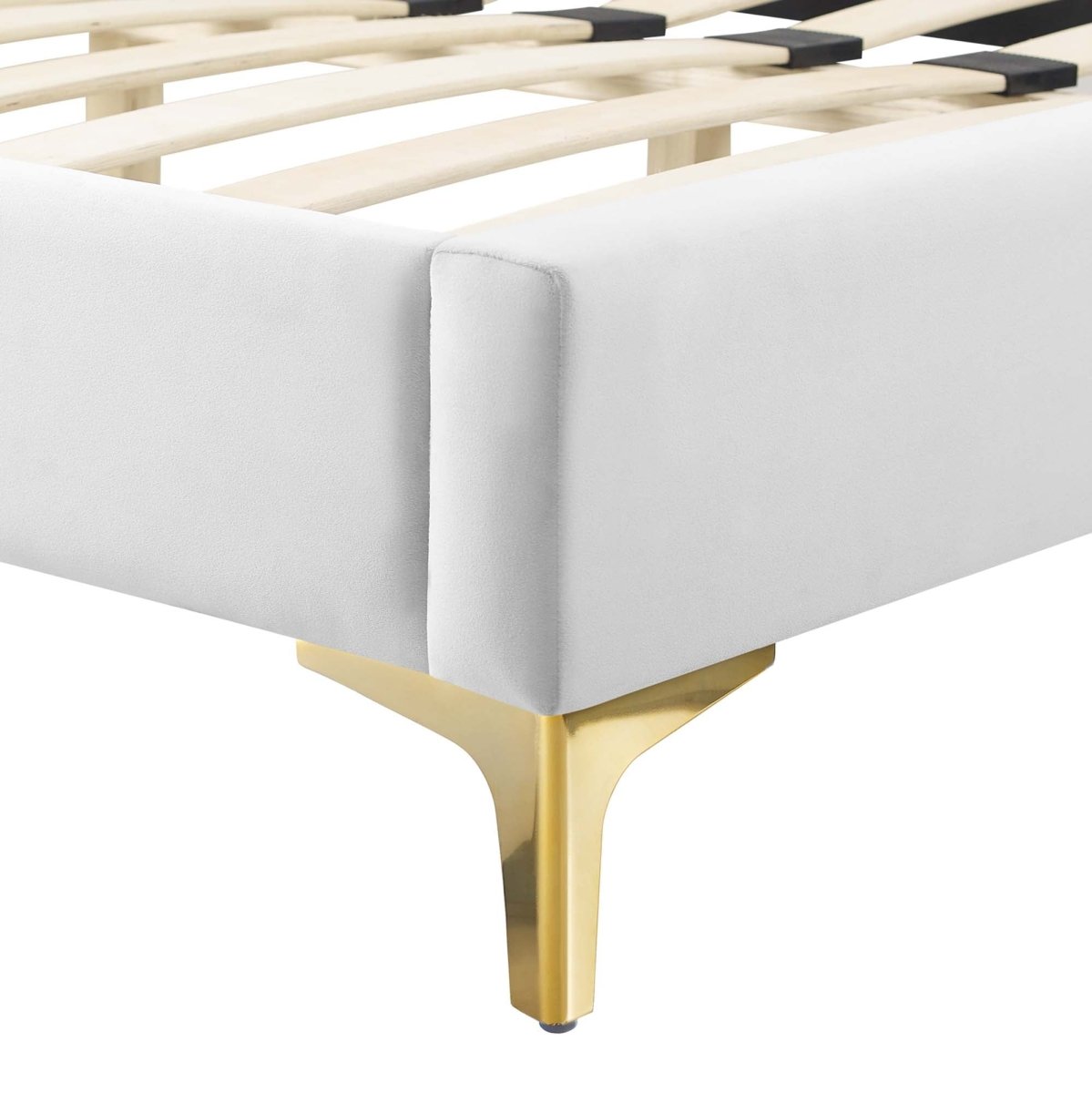 Vertical Tufted Performance Velvet Platform Bed with Gold Legs - Platform Bed available at Alpine Outlets in Denver