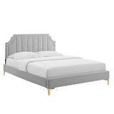 Vertical Tufted Performance Velvet Platform Bed with Gold Legs - Platform Bed available at Alpine Outlets in Denver
