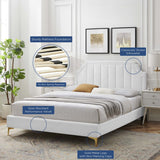Vertical Tufted Performance Velvet Platform Bed with Gold Legs - Platform Bed available at Alpine Outlets in Denver