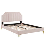 Vertical Tufted Performance Velvet Platform Bed with Gold Legs - Platform Bed available at Alpine Outlets in Denver